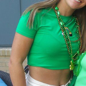 Forever 21 Green Fitted St. Patrick's Day T-Shirt Size S with Rainbow Embroidery